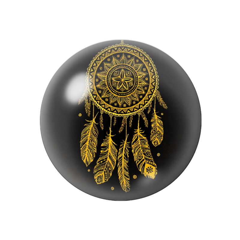 Cabochon en Verre Illustré Attrape-rêves Noir et Or 12 à 25mm