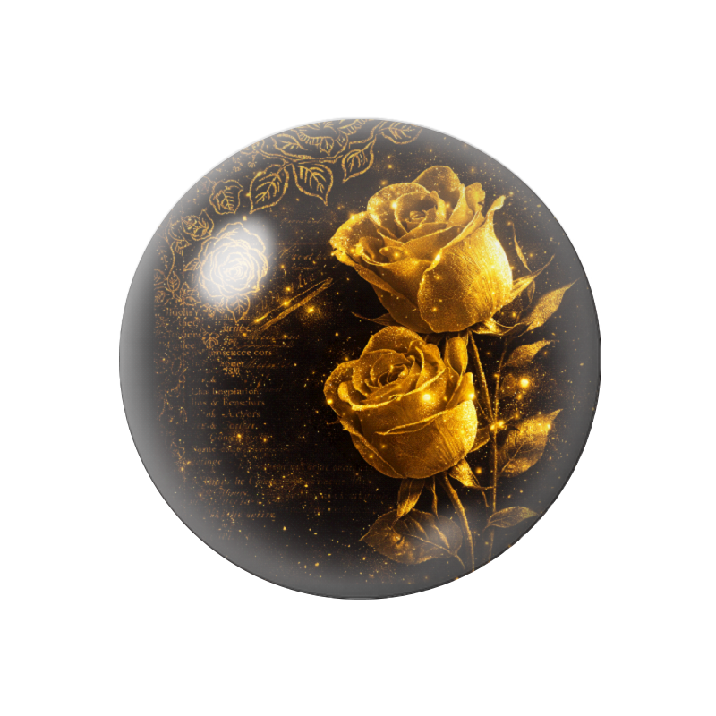 Cabochon en Verre Illustré Roses Noir et Or 12 à 25mm