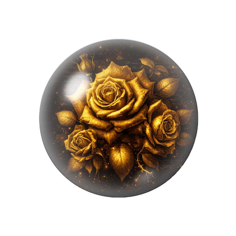 Cabochon en Verre Illustré Roses Noir et Or 12 à 25mm