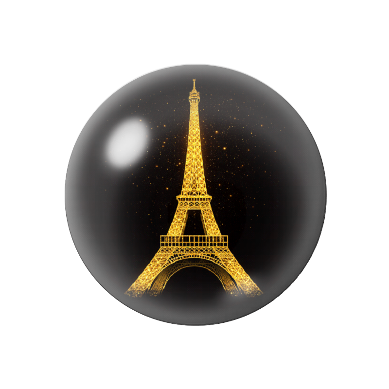 Cabochon en Verre Illustré Tour Eiffel Noir et Or 12 à 25mm