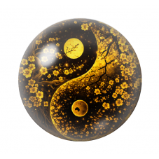 Cabochon en Verre Illustré Yin Yang Noir et Or 12 à 25mm  pour la Création de Bijoux Fantaisie - DIY