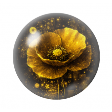 Cabochon en Verre Illustré Fleur Noir et Or 12 à 25mm  pour la Création de Bijoux Fantaisie - DIY