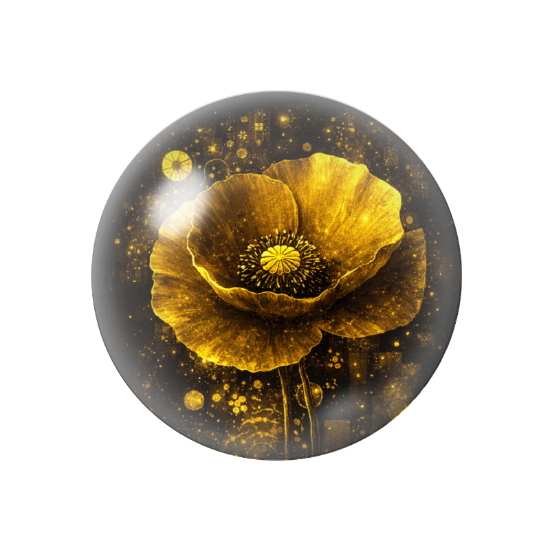 Cabochon en Verre Illustré Fleur Noir et Or 12 à 25mm