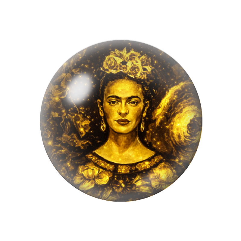 Cabochon en Verre Illustré Frida Kahlo Noir et Or 12 à 25mm