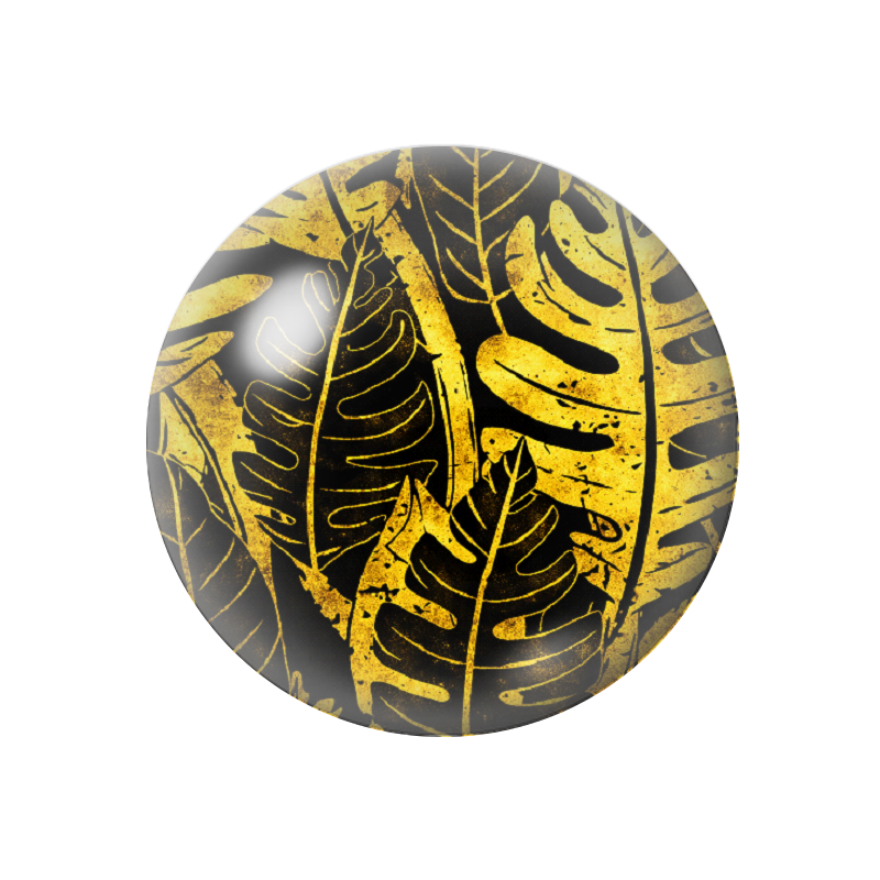 Cabochon en Verre Illustré Feuilles Noir et Or 12 à 25mm