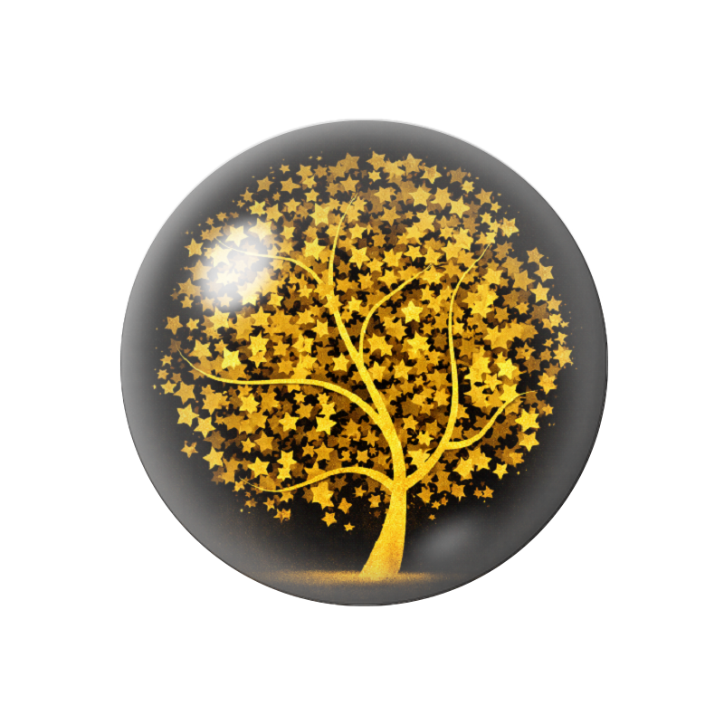 Cabochon en Verre Illustré Arbre Noir et Or 12 à 25mm