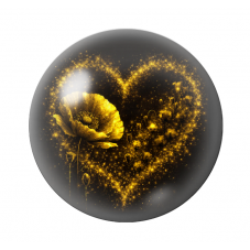 Cabochon en Verre Illustré Coeur Fleur Noir et Or 12 à 25mm  pour la Création de Bijoux Fantaisie - DIY