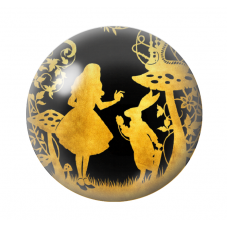 Cabochon en Verre Illustré Alice au Pays des Merveilles Noir et Or 12 à 25mm  pour la Création de Bijoux Fantaisie - DIY