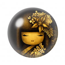 Cabochon en Verre Illustré Kokeshi Noir et Or 12 à 25mm  pour la Création de Bijoux Fantaisie - DIY