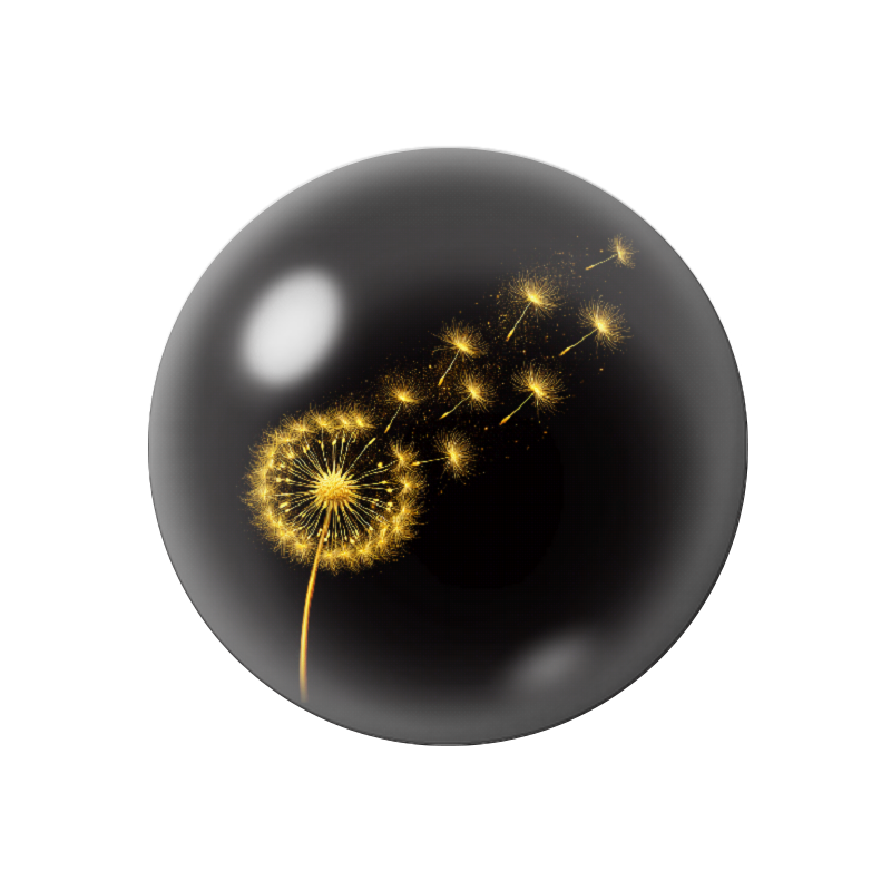 Cabochon en Verre Illustré Pissenlit Noir et Or 12 à 25mm
