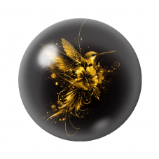 Cabochon en Verre Illustré Colibri Noir et Or 12 à 25mm  pour la Création de Bijoux Fantaisie - DIY