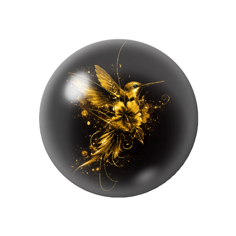 Cabochon en Verre Illustré Colibri Noir et Or 12 à 25mm