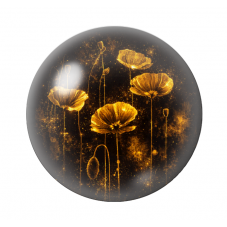Cabochon en Verre Illustré Coquelicots Noir et Or 12 à 25mm  pour la Création de Bijoux Fantaisie - DIY
