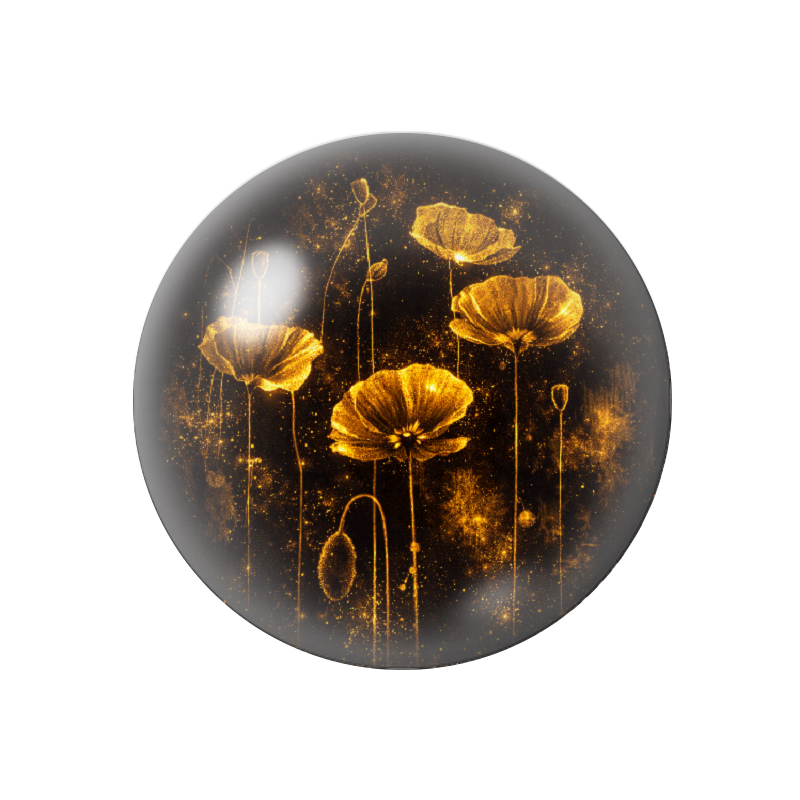 Cabochon en Verre Illustré Coquelicots Noir et Or 12 à 25mm