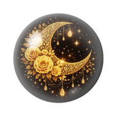 Cabochon en Verre Illustré Lune Noir et Or 12 à 25mm  pour la Création de Bijoux Fantaisie - DIY