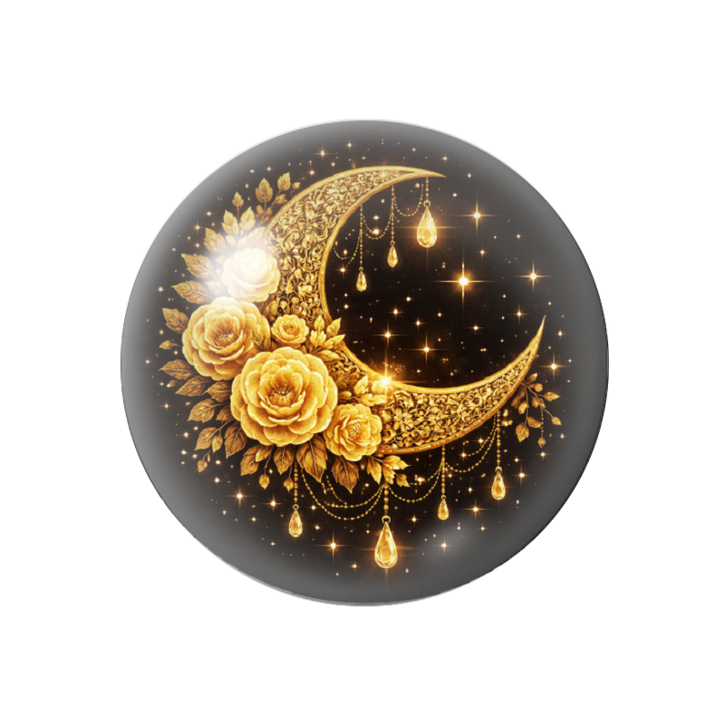 Cabochon en Verre Illustré Lune Noir et Or 12 à 25mm