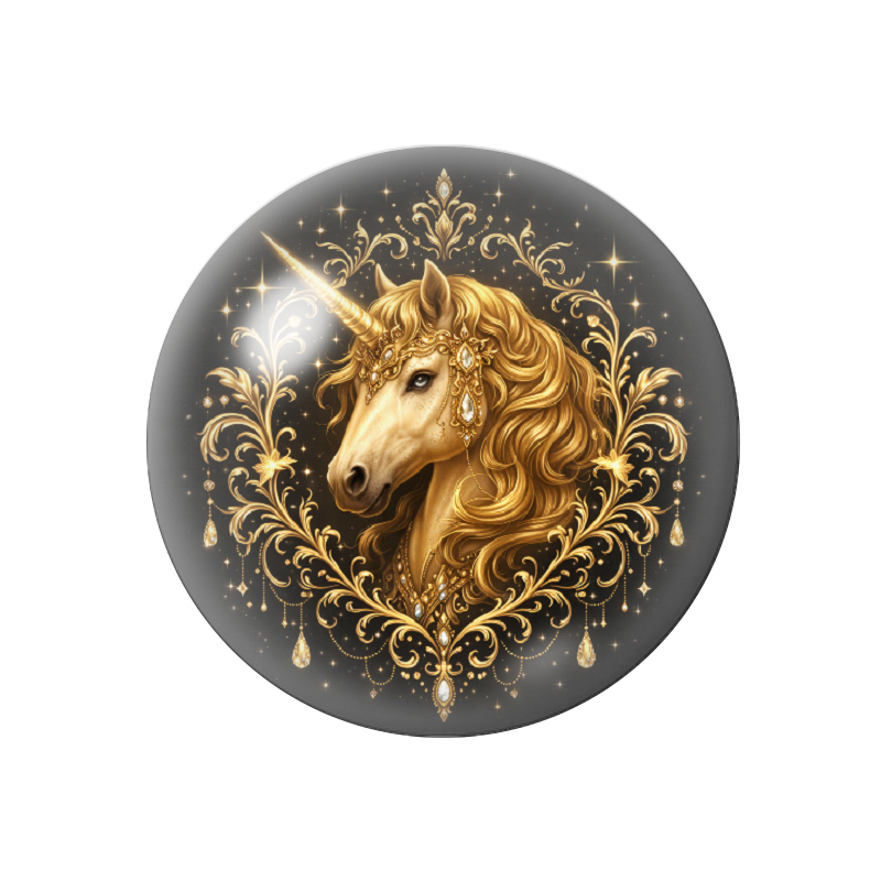 Cabochon en Verre Illustré Licorne Noir et Or 12 à 25mm