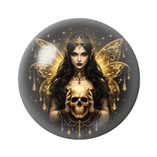 Cabochon en Verre Illustré Fée Gothique Noir et Or 12 à 25mm  pour la Création de Bijoux Fantaisie - DIY