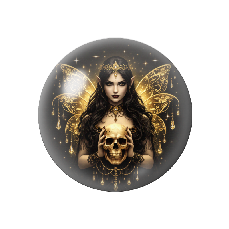 Cabochon en Verre Illustré Fée Gothique Noir et Or 12 à 25mm