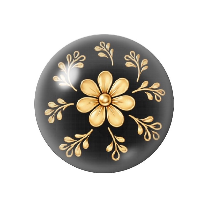 Cabochon en Verre Illustré Fleurs Noir et Or 12 à 25mm