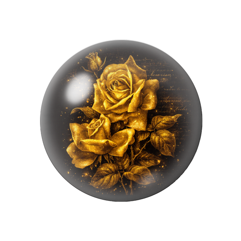 Cabochon en Verre Illustré Roses Noir et Or 12 à 25mm