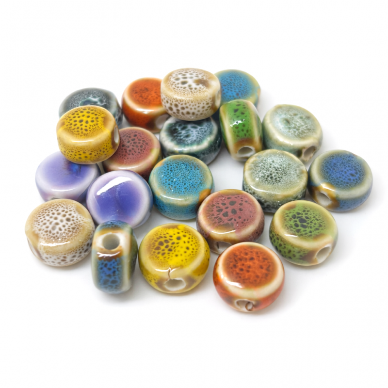 20 Perles en Céramique Multicolore 10x7mm