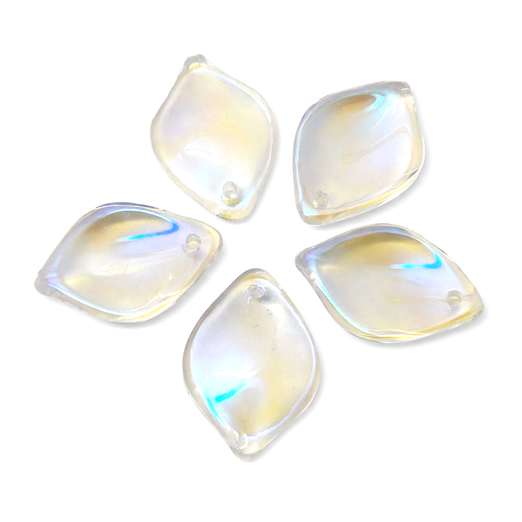 5 Breloques Pétale de Fleur Irisé AB en Verre 21x13mm