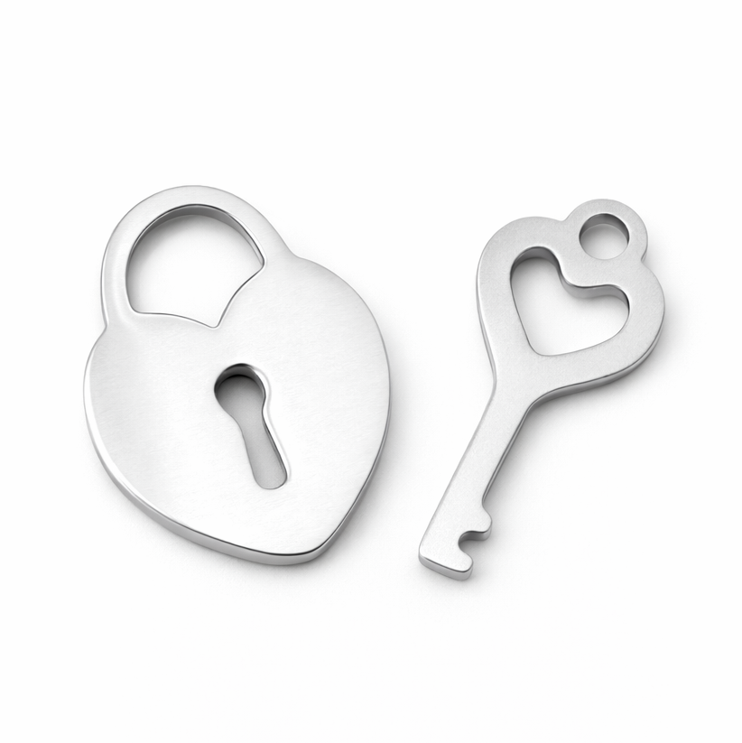2 Breloques Coeur Serrure et Clé en Acier Inoxydable Argenté 13x10mm