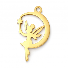 Breloque Fée Lune en Acier Inoxydable Doré 17x10mm pour la Création de Bijoux Fantaisie - DIY