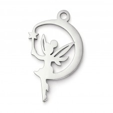 Breloque Fée Lune en Acier Inoxydable Argenté 17x10mm pour la Création de Bijoux Fantaisie - DIY