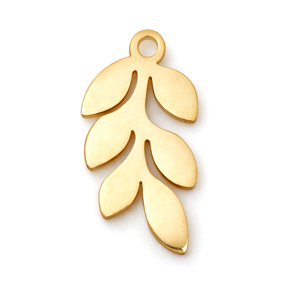 Breloque Feuilles en Acier Inoxydable Doré 14x6mm