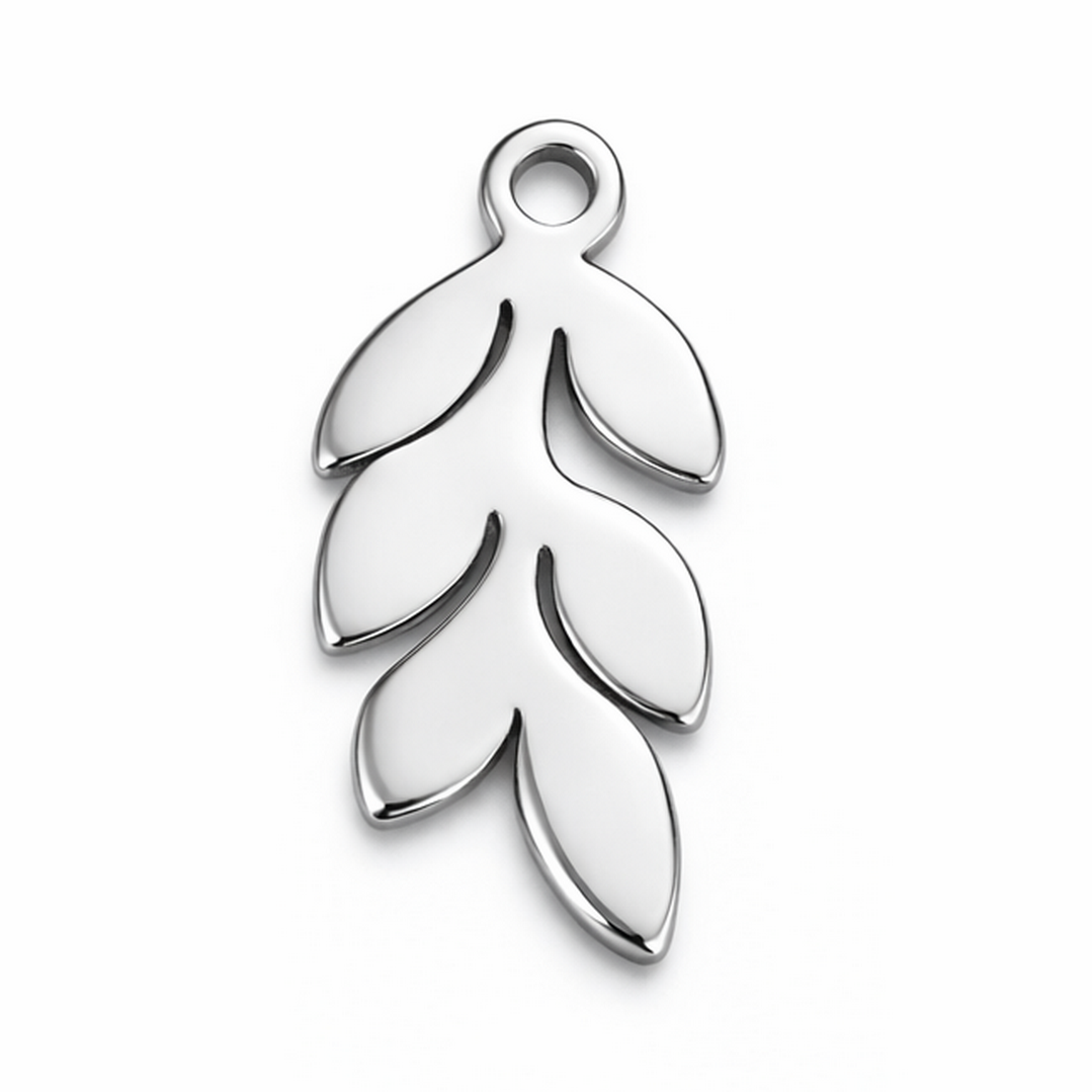 Breloque Feuilles en Acier Inoxydable Argenté 14x6mm