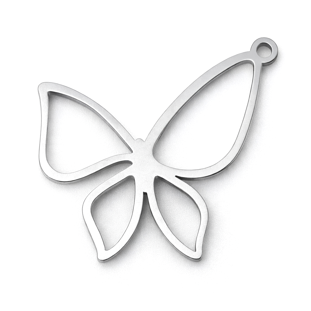 Breloque Papillon Stylisé en Acier Inoxydable Argenté 21x16mm