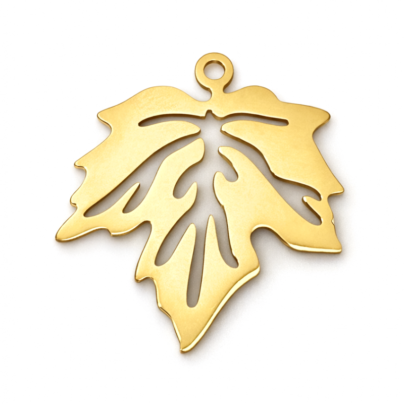 Breloque Feuille en Acier Inoxydable Doré 19x18mm