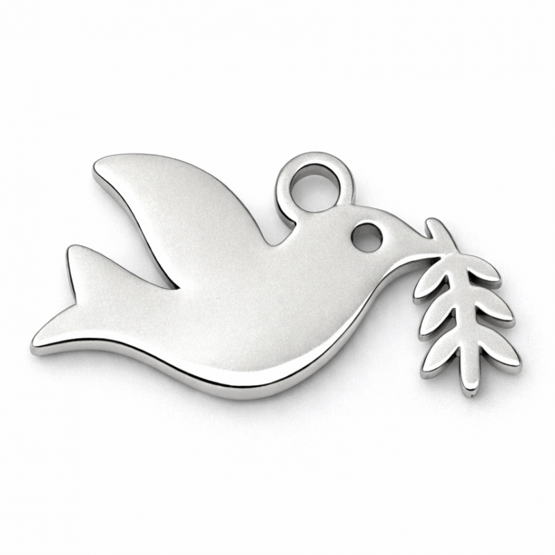 Breloque Colombe de la Paix en Acier Inoxydable Argenté 13x7mm