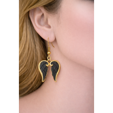 Breloque Ailes d'Ange Noires Gothique en Émail Acier Inoxydable Doré 23x23mm