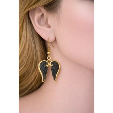 Breloque Ailes d'Ange Noires Gothique en Émail Acier Inoxydable Doré 23x23mm