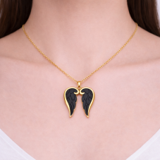 Breloque Ailes d'Ange Noires Gothique en Émail Acier Inoxydable Doré 23x23mm