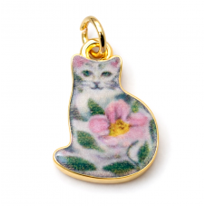 Breloque Chat 3D en Émail Métal Doré 13x12mm pour la Création de Bijoux Fantaisie - DIY