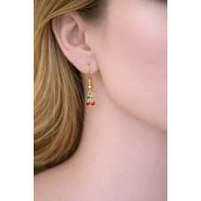 4 Breloques Cerises 3D en Émail Acier Inoxydable Doré 10x7mm