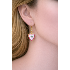 Breloque Coeur Cerises 3D en Émail Métal Doré 19x15mm