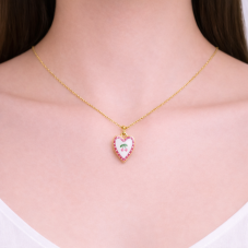 Breloque Coeur Cerises 3D en Émail Métal Doré 19x15mm