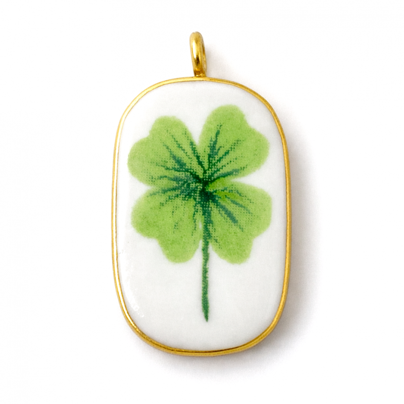 Breloque Trèfle à Quatre Feuilles en Émail Acier Inoxydable Doré 27x16mm