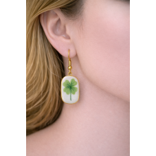 Breloque Trèfle à Quatre Feuilles en Émail Acier Inoxydable Doré 27x16mm