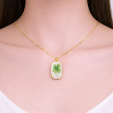 Breloque Trèfle à Quatre Feuilles en Émail Acier Inoxydable Doré 27x16mm