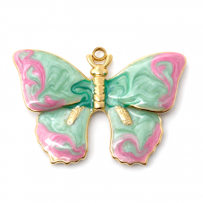 Breloque Papillon en Émail Acier Inoxydable Doré 30x20mm pour la Création de Bijoux Fantaisie - DIY