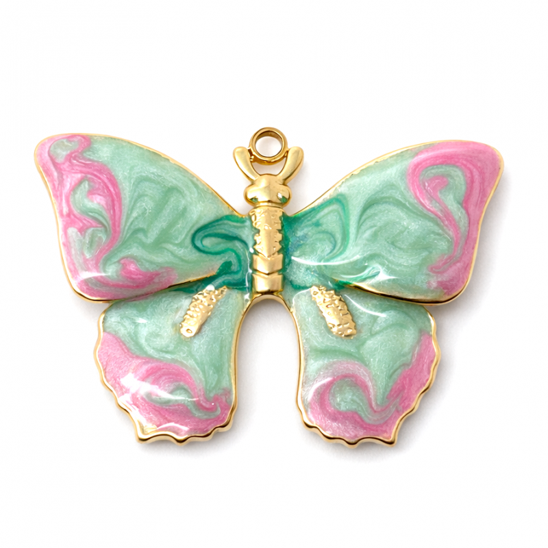 Breloque Papillon en Émail Acier Inoxydable Doré 30x20mm