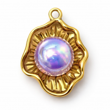 Breloque Coquillage avec Perle d'Imitation en Acier Inoxydable Doré 18x13mm pour la Création de Bijoux Fantaisie - DIY