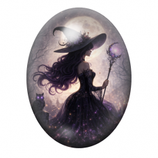 Cabochon en Verre Illustré Sorcière Halloween 13x18, 18x25 ou 30x40mm pour la création de bijoux fantaisie - DIY