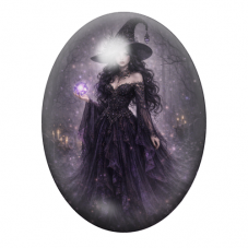 Cabochon en Verre Illustré Sorcière Halloween 13x18, 18x25 ou 30x40mm pour la création de bijoux fantaisie - DIY